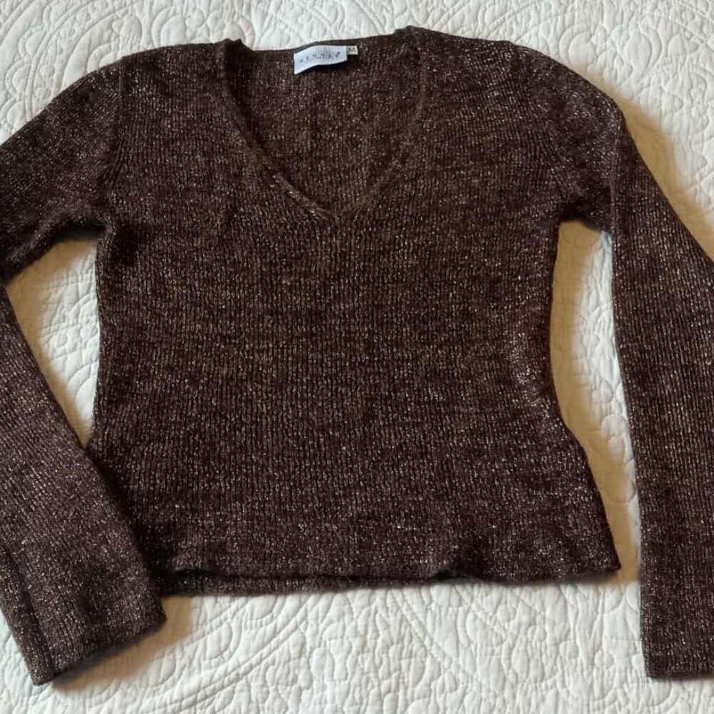 Hennes collection cropped pullover/top with brown and gold yarn - size M